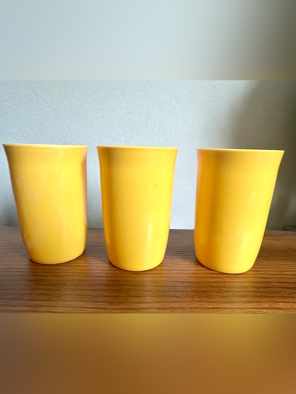 Vintage 1970s Harvest Gold Plastic Tumblers Cups Set of 3 Retro Style 4.5"